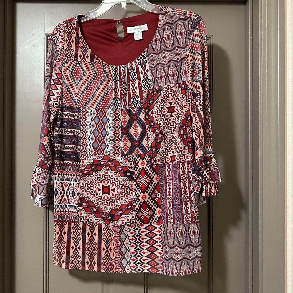 Christopher & Banks Multicolor Red Blue Blouse size M